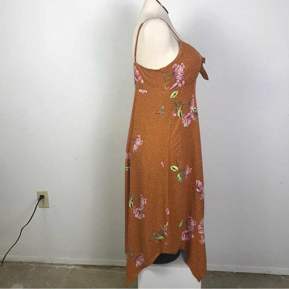 Xhilaration Asymmetrical Dress Women’s Size L Color Brown Print Floral Pullover - Picture 2 of 13